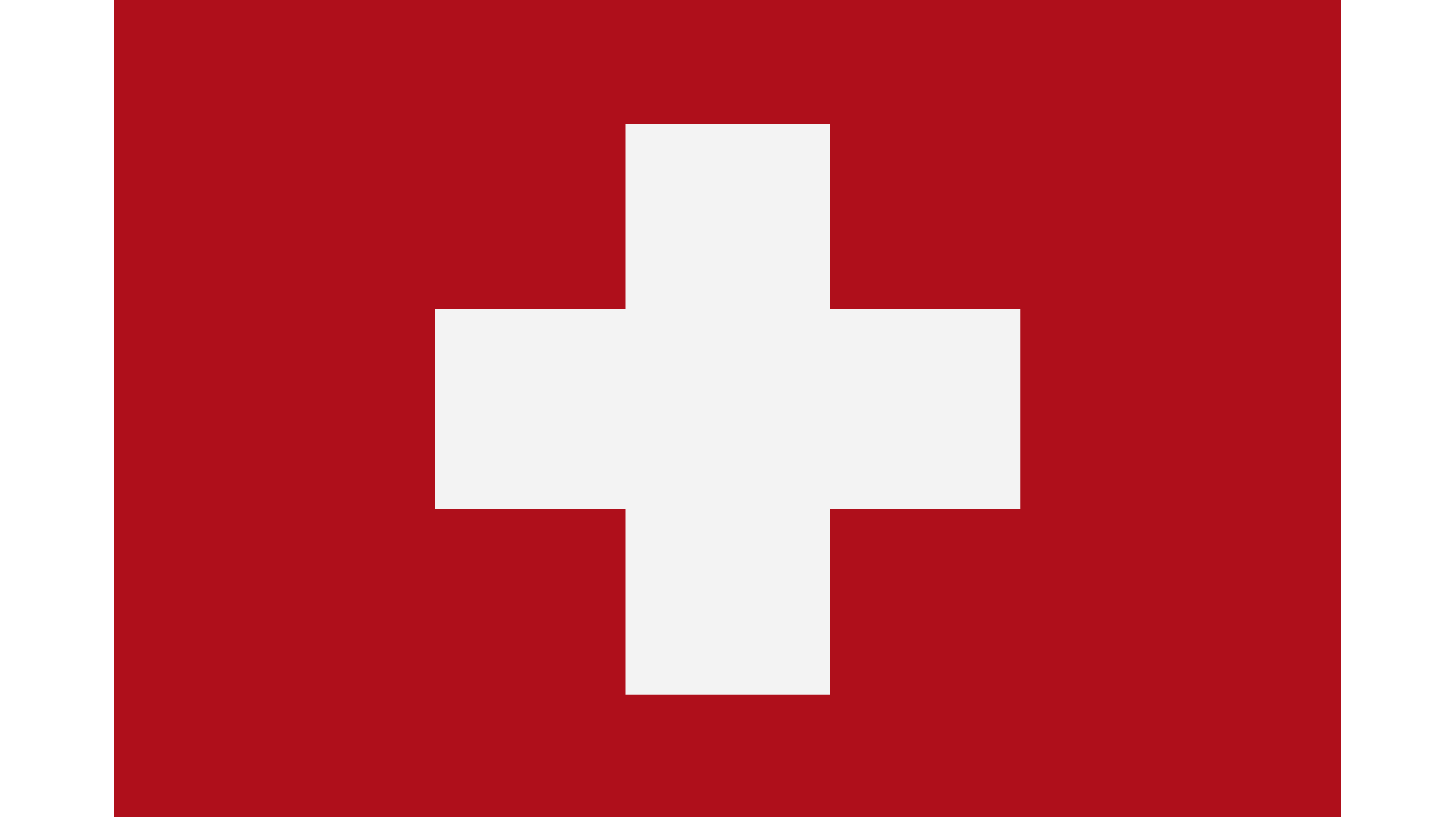 The flag of Switzerland in red with a white cross in the middle.