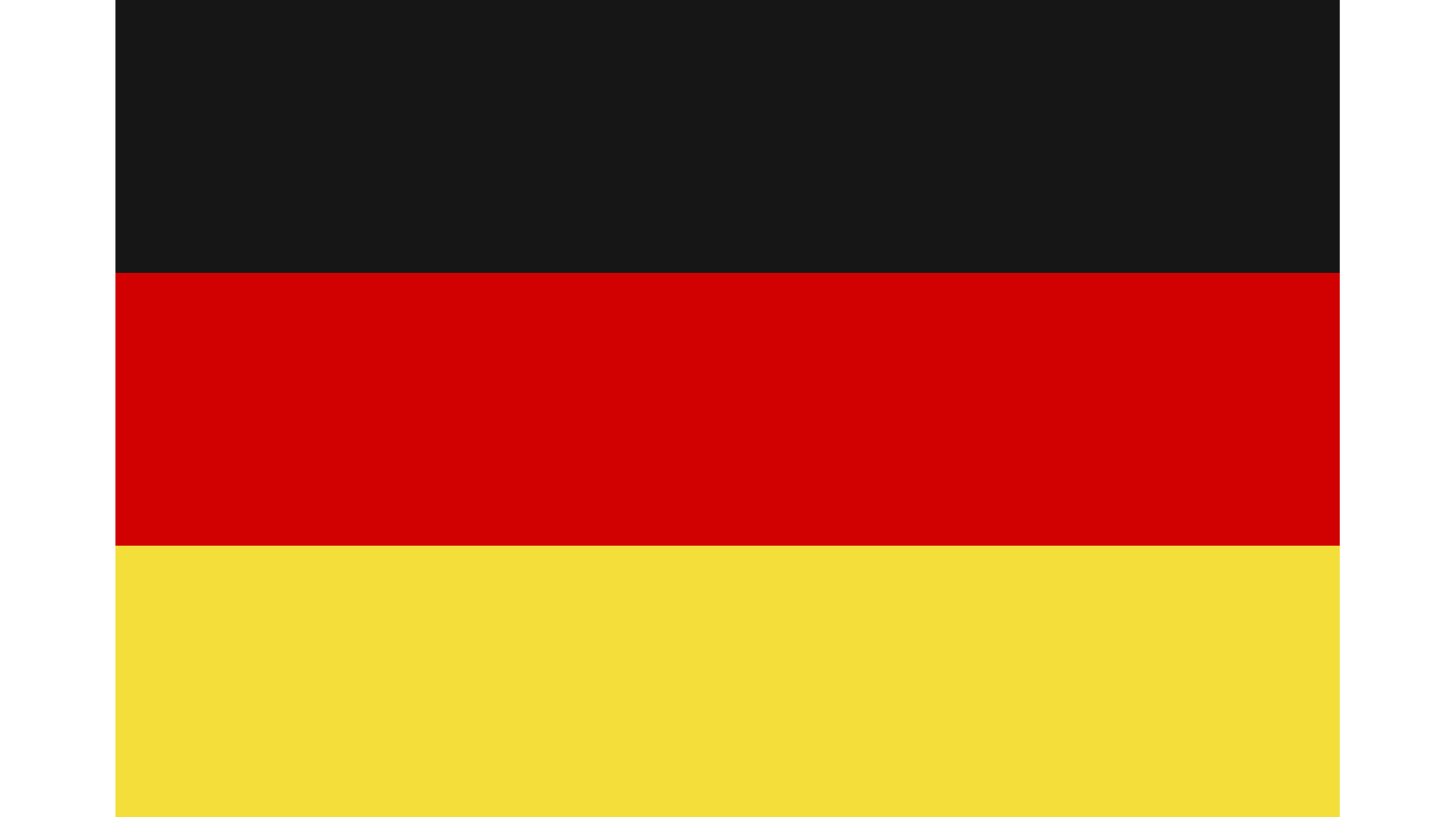The flag of Germany with horizontal black red and yellow stripes.